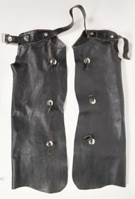 Chaps, Black Leather, Buffalo Nickle Adornments [196879]