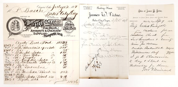 James Virtue Banker and Dealer of Gold  Dust, Bars Letterheads Baker City, Oregon (3) [194259]