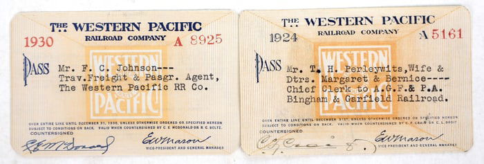 Western Pacific Railroad Company Annual Pass Pair [196030]