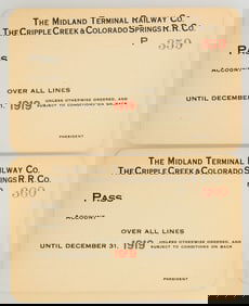 Midland Terminal Railway / Cripple Creek & Colorado Springs RR Passes [196031]
