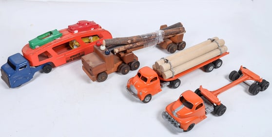 Vintage Logging Trucks Handmade Wood and Pressed Steel [183553]