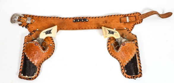 Hubley Cap Pistols with Real Cowhide Holsters [196987]