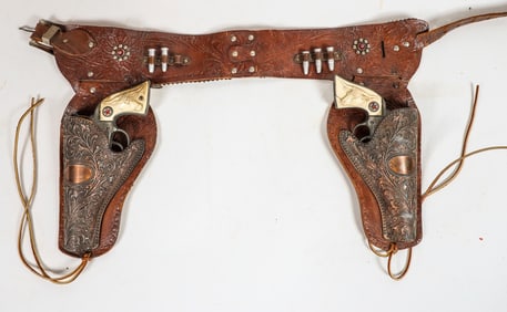 Hubley Cowboy Jr. Cap Guns with Copper Holsters [196979]