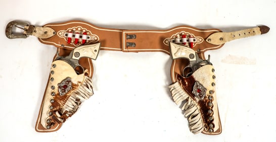 Western Longhorn Cap Pistols with Cowhide Holsters [196990]