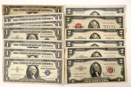 Silver Certificate (7) & $2 Bills (6) [190890]