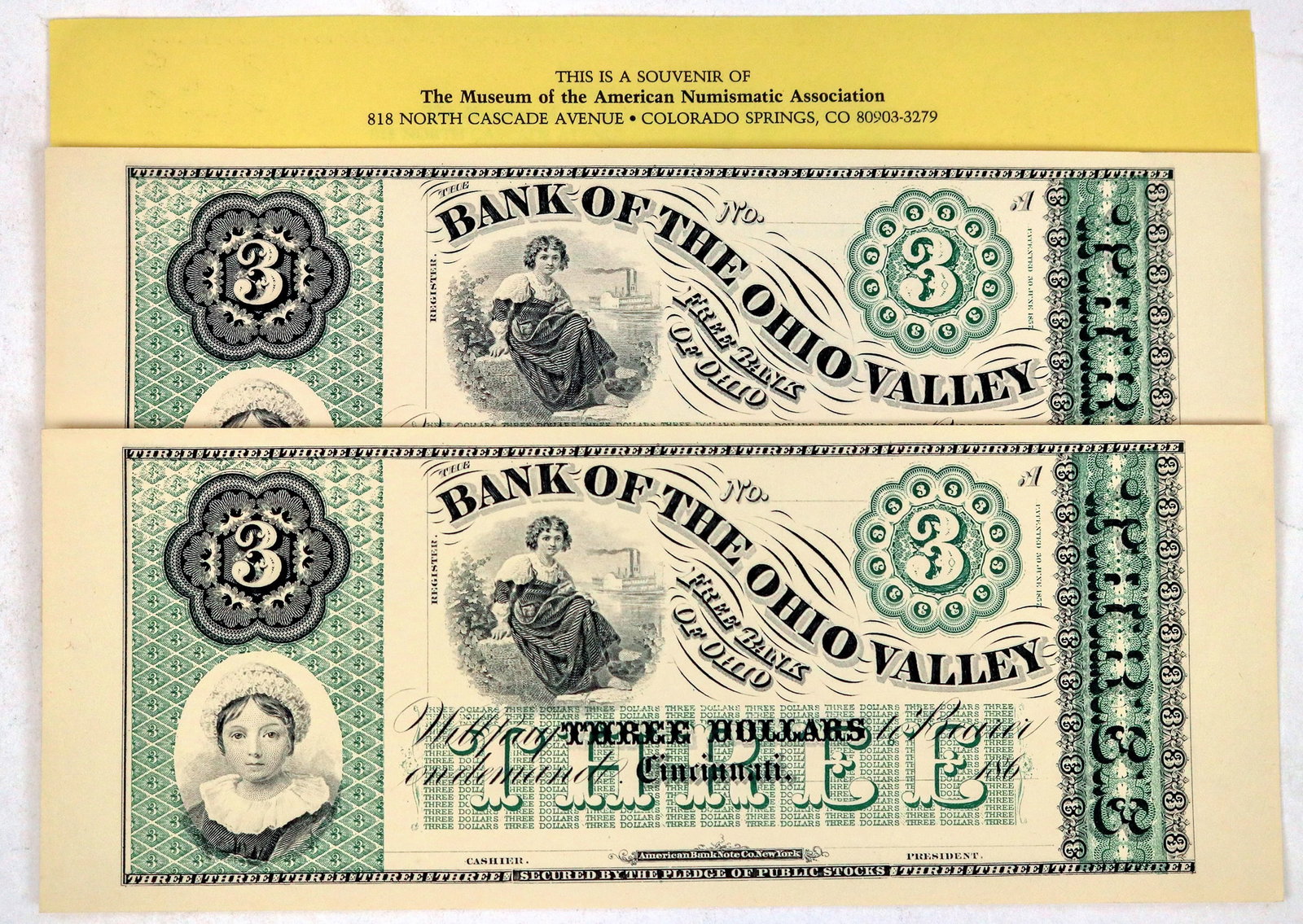 Bank of the Ohio Valley $3 Currency Replicas [195145] (1 of 1)