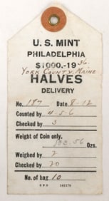 U. S. Mint Tag for Bag of Half Dollars 1936 [195503]