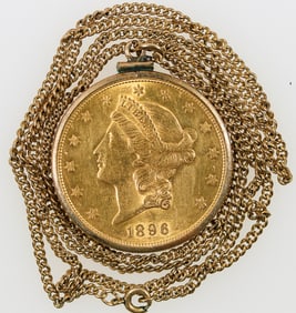 U.S. Liberty Head $20 Gold Piece Necklace: 1896-S [193166]