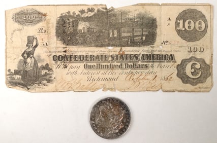 Morgan Dollar: 1879-S/Confederate $100 Bill [195261]