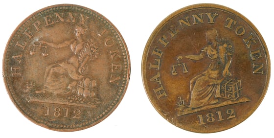 Canadian 1812 Half Penny Token Pair [196184]