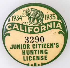 California Junior Citizen's Hunting License 1934-1935 Pinback [196301]