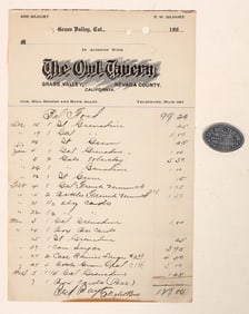 Owl Tavern Grass Valley Token & Letterhead [194486]