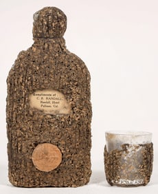Unusual "Tree Bark" Covered Bottle and Shotglass [194826]