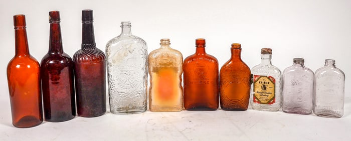 Embossed Pre and Post Prohibition Whiskey Flasks, 10 [195842]