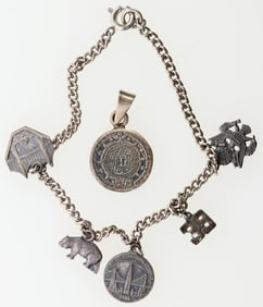 Golden Gate Exposition Charm Bracelet & Silver Aztec Pendant [196104]