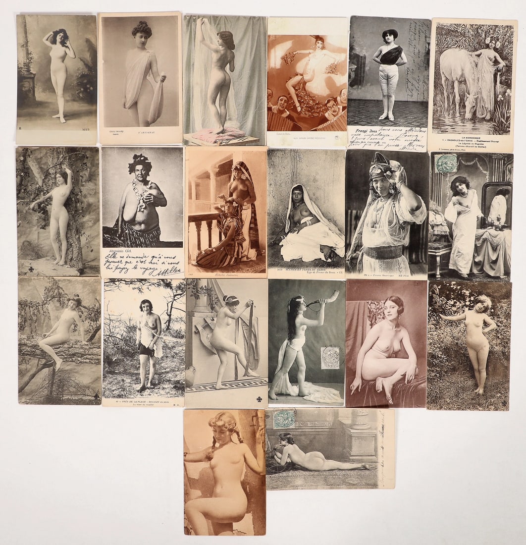 French Risque and Topless Postcards, 25 [194813]: 25 mostly artisan shot French risquÈ and topless postcards.^Date: Country (if not USA):State: City: Provenance: PLEASE NOTE: We assume lots have been viewed in person and/or condition questions have 