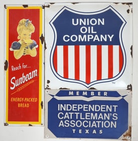 Texas Cattle, Sunbeam Bread & Union Oil Signs [196570]