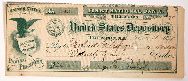 Department of the Interior Pension Check 1877 [193402]