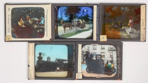 Colorized Glass Slides Of  Buggies, Cars. [194961]