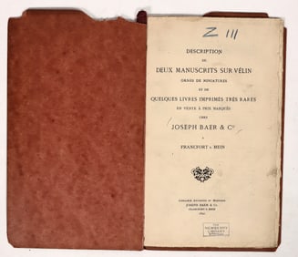 Catalog of Ancient Books Written in French by Joseph Baer& Co. 1890 [191761]