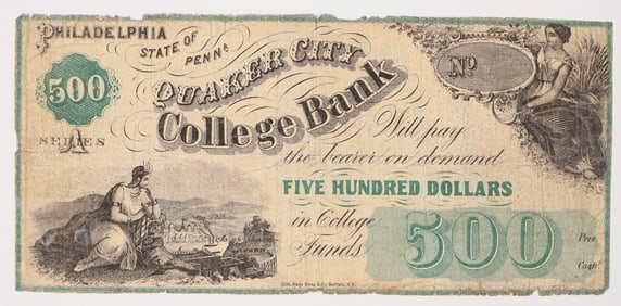 Quaker City College Bank $500 Currency Note [193400]
