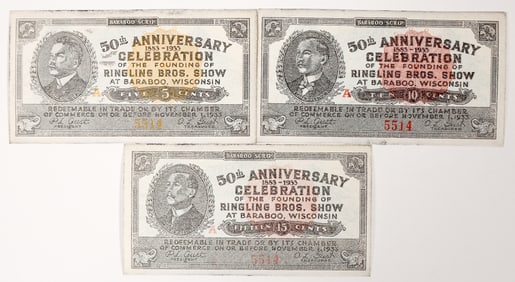 Ringling Brothers Baraboo Scrip (3 different) [193408]