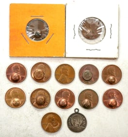 Masonic Embossed Punched Pennies (14) [196122]