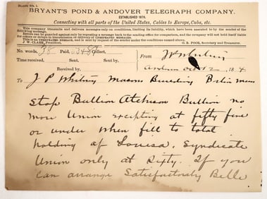 J P Whitney Autographed Mining Telegraph [188434]