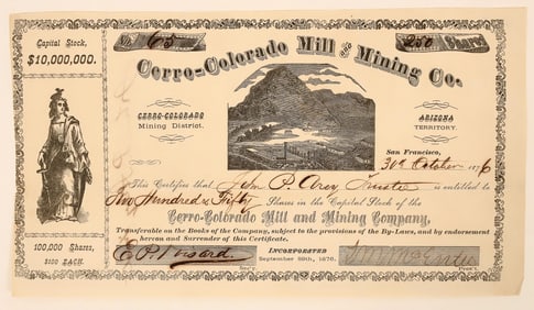 Cerro Colorado Mill and Mining Co. Stock Cert, c1876 [191418]