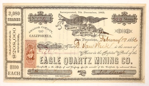 Eagle Quartz Mining Stock, 1866 [191847]