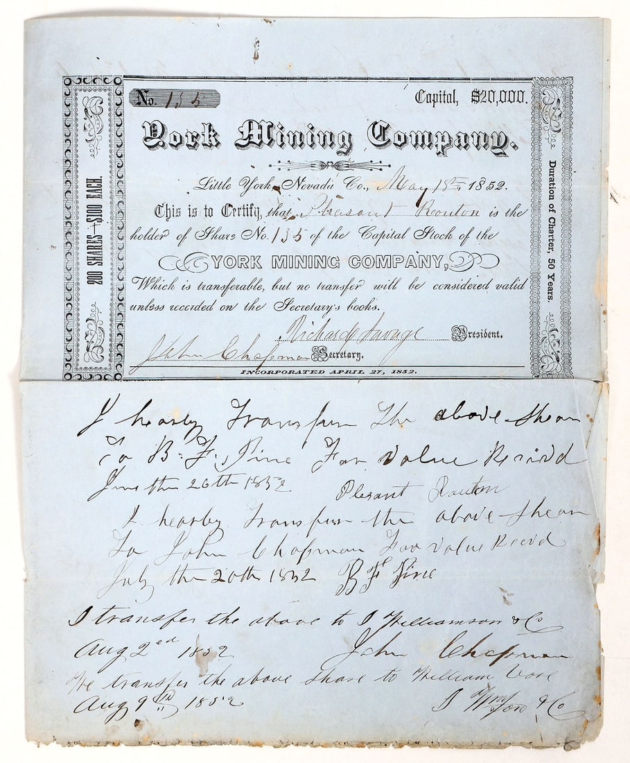 York Mining Company Stock, 1852 [191842] (1 of 2)