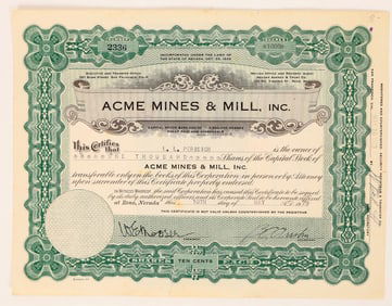 Acme Mines & Mill Stock, 1929 [188125]