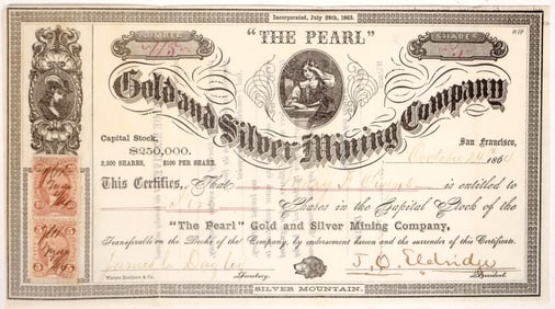 Pearl Gold and Silver Mining Stock, 1864 [191644]