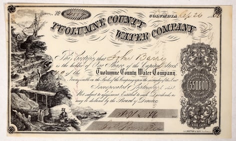 Tuolumne County Water Co. Stock, Issued to a Miner, 1862 [192202]