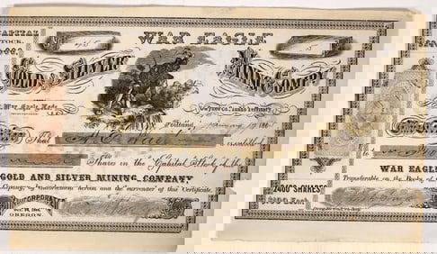 War Eagle Gold and Silver Mining  Stock, 1865, Rare [193467]
