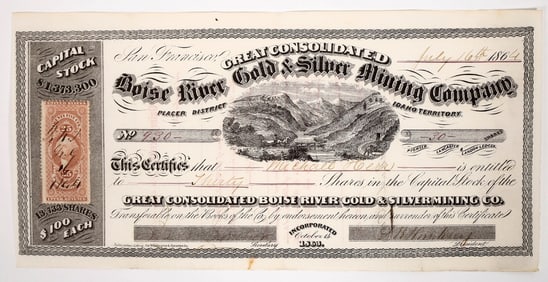 Boise River Gold & Silver Mining Stock, 1864 [193630]