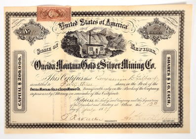 Oneida Montana Gold & Silver Mine Stock, Lion Mt., 1867 [193631]