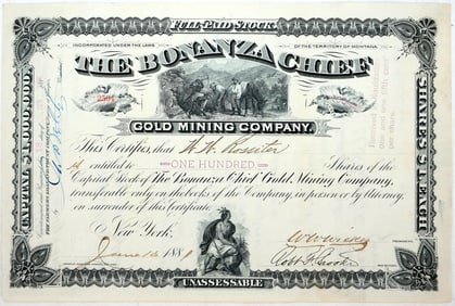 Bonanza Chief Gold Mining Co. Stock Signed by WW Wickes [195468]