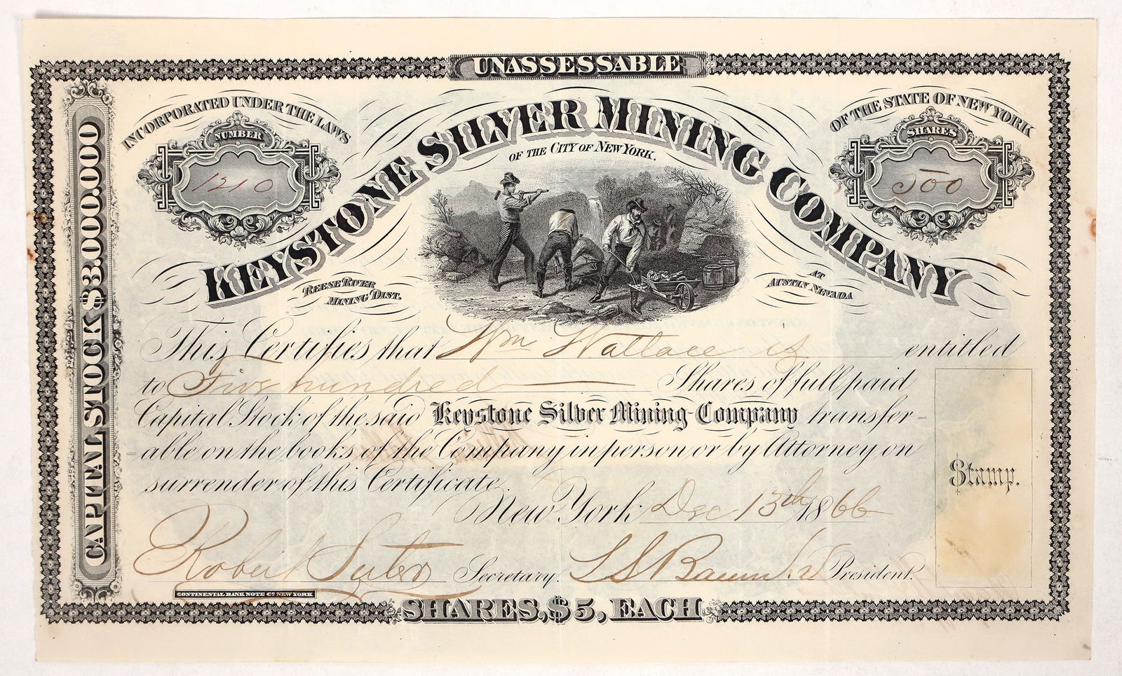 Keystone Silver Mining Stock, 1866 [191642] (1 of 1)