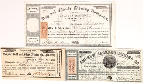 Palmyra Nevada Territorial Stock Certificates [173777]