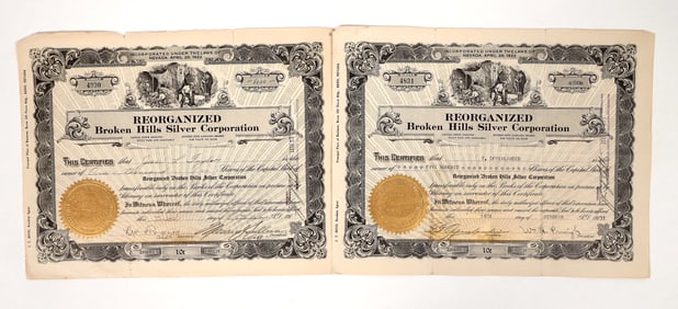 Broken Hills Silver Corporation Stock Certificates (2) [193801]