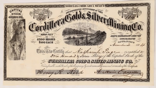 Cordillera Gold & Silver Mining Stock, 1864 [194120]