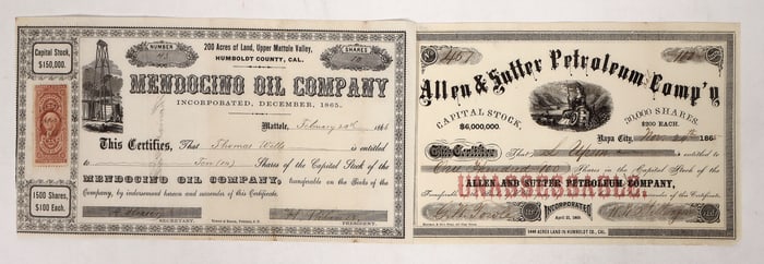Humboldt County, CA Early Oil Stock Pair [191640]