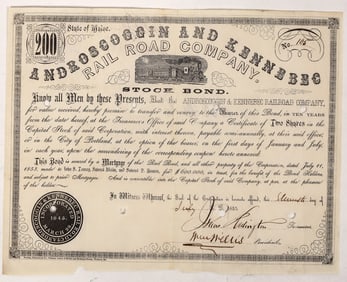 Androscoggin and Kennebec RR Stock, 1853 [192751]