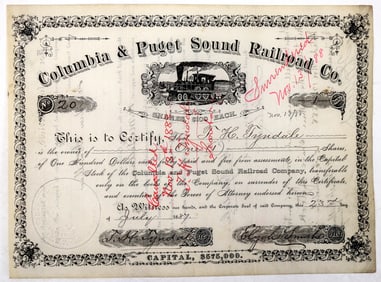 Columbia & Puget Sound Railroad Co. Stock Certificate [195645]