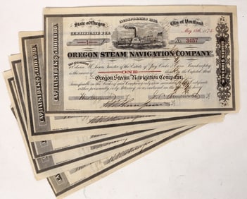 Oregon Steam Navigation Share Scrip, 5, 1874, Very Rare [192764]