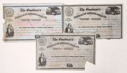 Early Rubber Shoe Co. Stock Trio, 1859-1864 [192540]