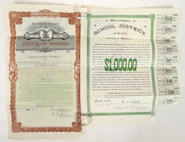 Madison County & Montana School District Bond Pair, 1890's [193685]