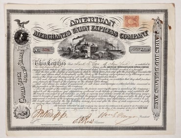 William Fargo Signed American Merchant Union Express Stock [192270]