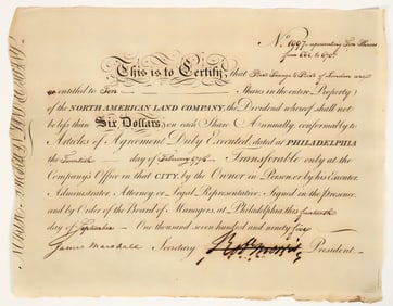North American Land Company Stock Signed by Founding Father Robert Morris [197906]